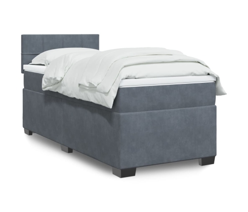 Cama box spring individual con colchón terciopelo gris oscuro