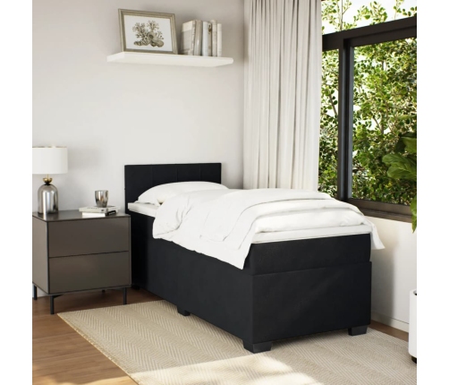 Cama box spring individual con colchón tela negro