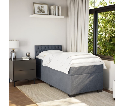 Cama box spring individual con colchón terciopelo gris oscuro