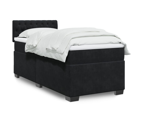 Cama box spring individual con colchón tela negro