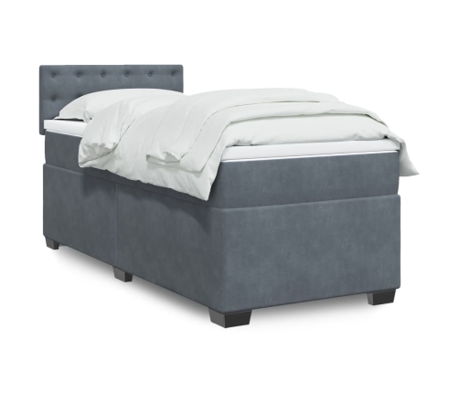 vidaXL Cama box spring individual con colchón terciopelo gris oscuro