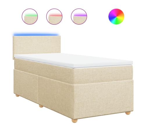 Cama box spring con colchón tela color crema 80x200 cm