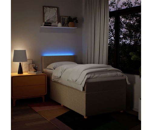 Cama box spring con colchón tela color crema 80x200 cm