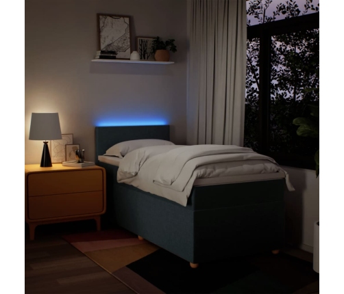 Cama box spring con colchón tela azul 80x200 cm