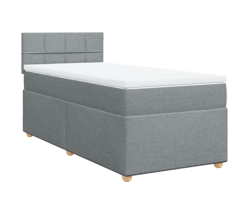 Cama box spring con colchón tela gris claro 80x200 cm