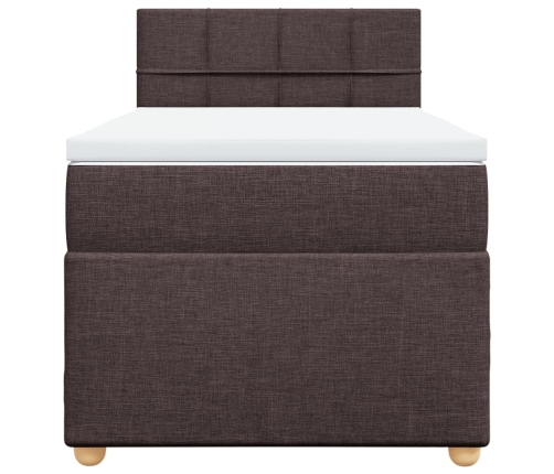 Cama box spring con colchón tela marrón oscuro 80x200 cm