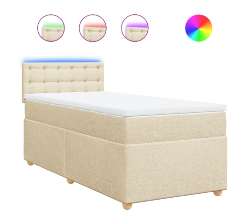 Cama box spring con colchón tela color crema 80x200 cm