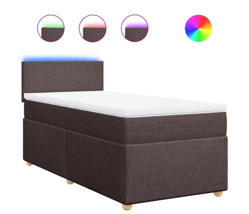 Cama box spring con colchón tela marrón oscuro 90x190 cm