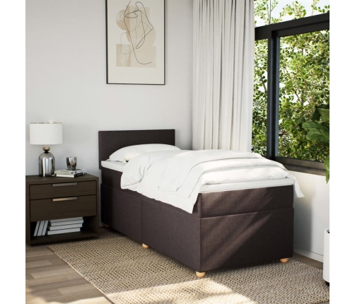 Cama box spring con colchón tela marrón oscuro 90x190 cm