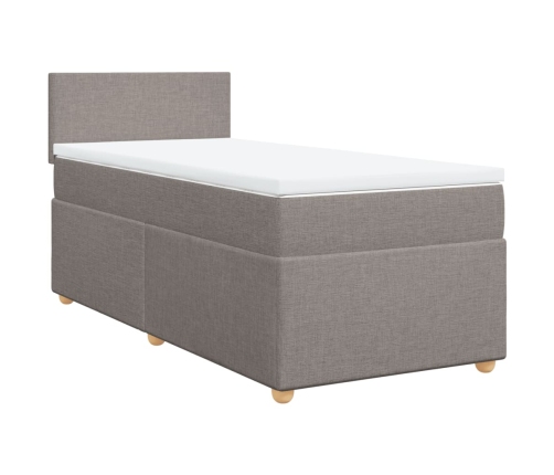 Cama box spring con colchón tela gris taupe 90x190 cm
