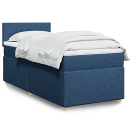 Cama box spring con colchón tela azul 90x190 cm