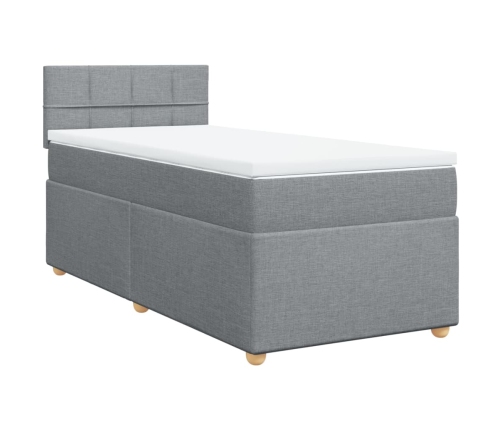 Cama box spring con colchón tela gris claro 90x190 cm