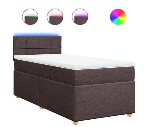 Cama box spring con colchón tela marrón oscuro 90x190 cm