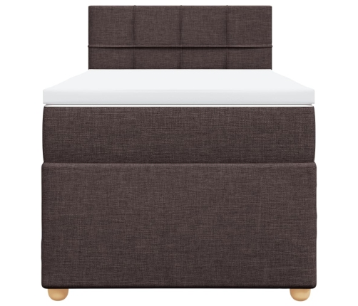 Cama box spring con colchón tela marrón oscuro 90x190 cm