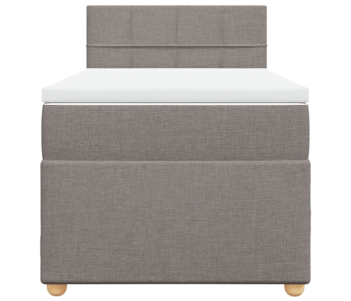 Cama box spring con colchón tela gris taupe 90x190 cm