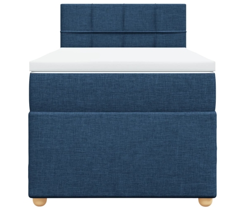 Cama box spring con colchón tela azul 90x190 cm