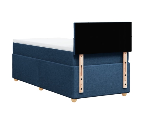 Cama box spring con colchón tela azul 90x190 cm