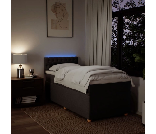 Cama box spring con colchón tela marrón oscuro 90x190 cm