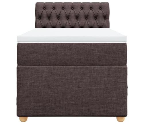 Cama box spring con colchón tela marrón oscuro 90x190 cm