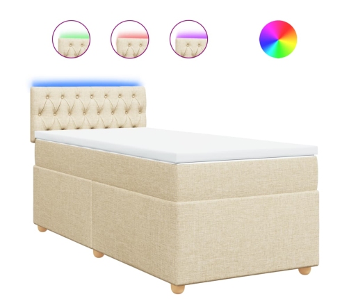 Cama box spring con colchón tela color crema 90x190 cm