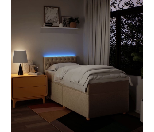 Cama box spring con colchón tela color crema 90x190 cm