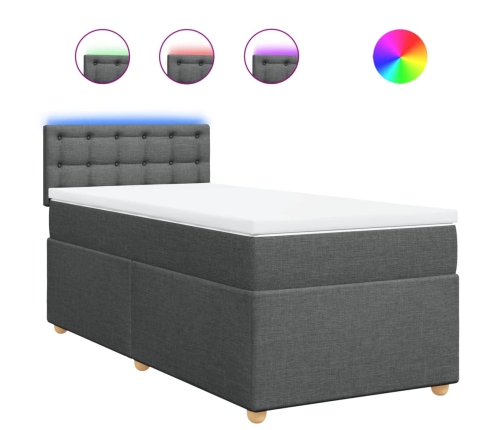 Cama box spring con colchón tela gris oscuro 90x190 cm