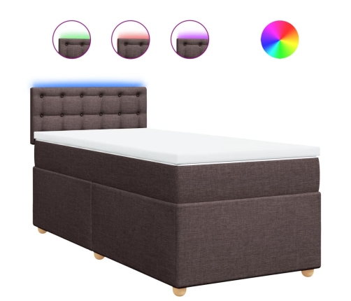 Cama box spring con colchón tela marrón oscuro 90x190 cm