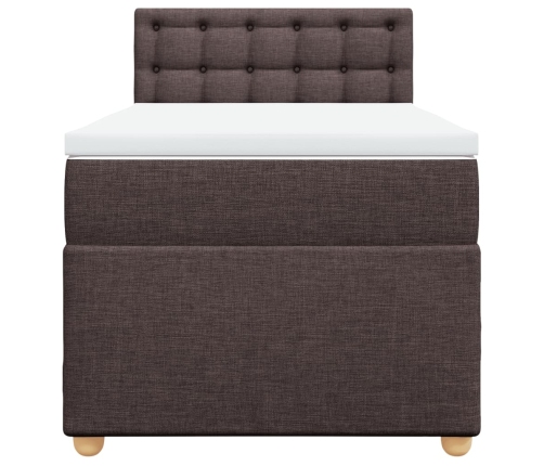 Cama box spring con colchón tela marrón oscuro 90x190 cm
