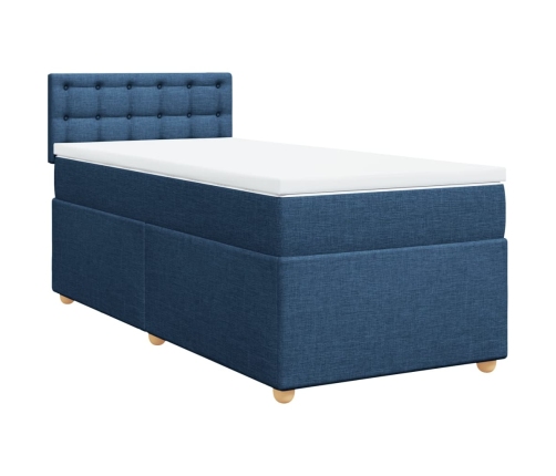 Cama box spring con colchón tela azul 90x190 cm