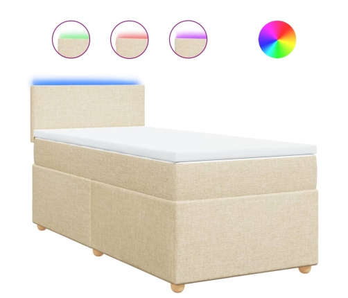 Cama box spring con colchón tela color crema 90x200 cm