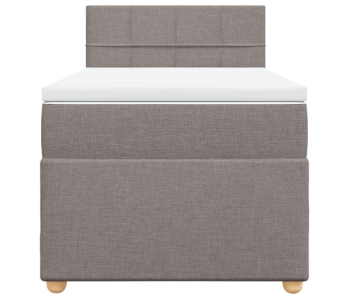 Cama box spring con colchón tela gris taupe 90x200 cm