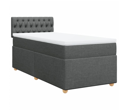 Cama box spring con colchón tela gris oscuro 100x200 cm