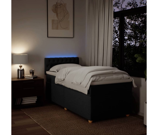Cama box spring con colchón tela negro 100x200 cm