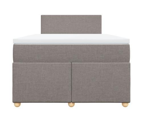 Cama box spring con colchón tela gris taupe 120x190 cm