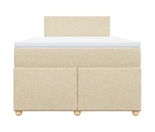 Cama box spring con colchón tela color crema 120x190 cm