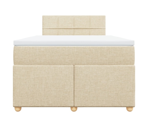 Cama box spring con colchón tela color crema 120x190 cm