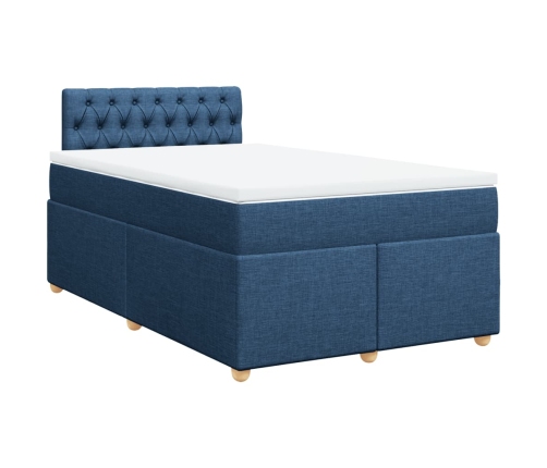 Cama box spring con colchón tela azul 120x190 cm