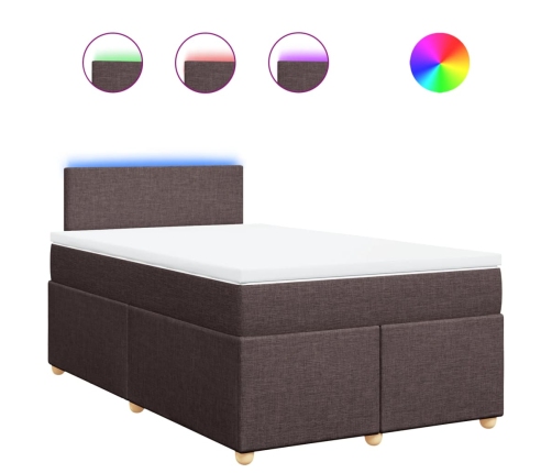 Cama box spring con colchón tela marrón oscuro 120x200 cm