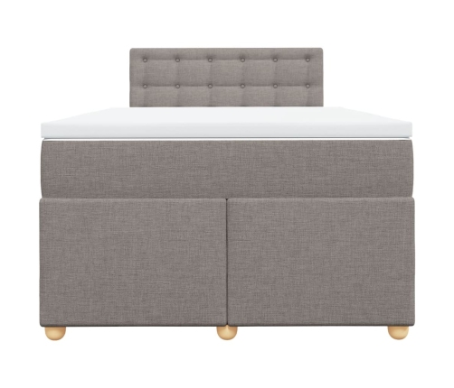 Cama box spring con colchón tela gris taupe 120x200 cm