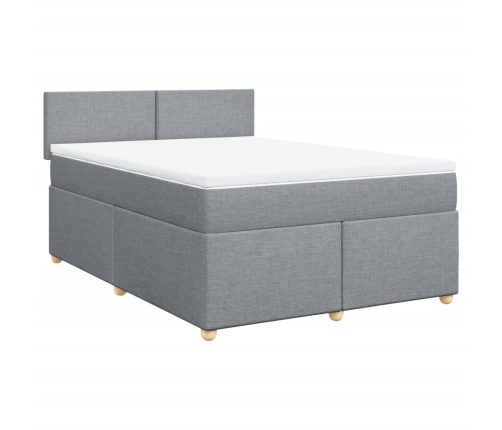 Cama box spring con colchón tela gris claro 140x190 cm