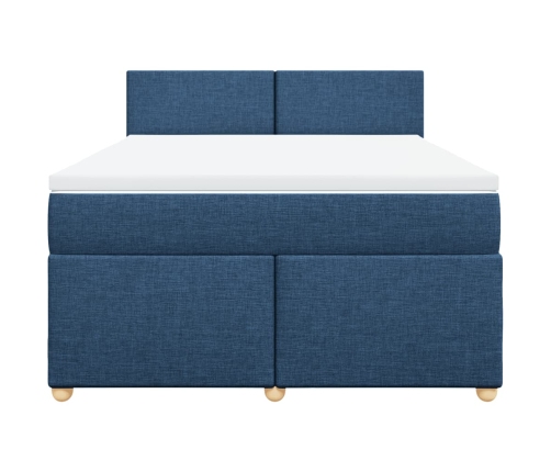 Cama box spring con colchón tela azul 140x190 cm