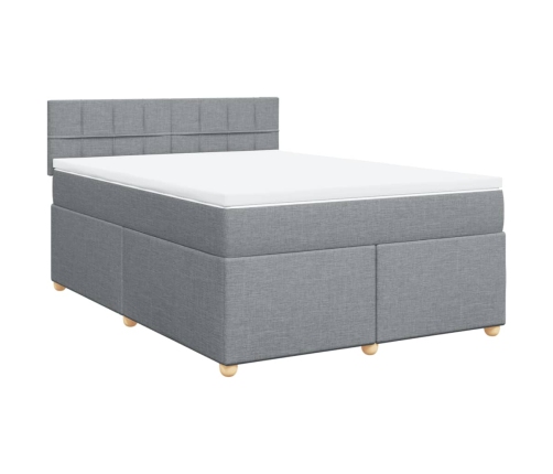 Cama box spring con colchón tela gris claro 140x190 cm