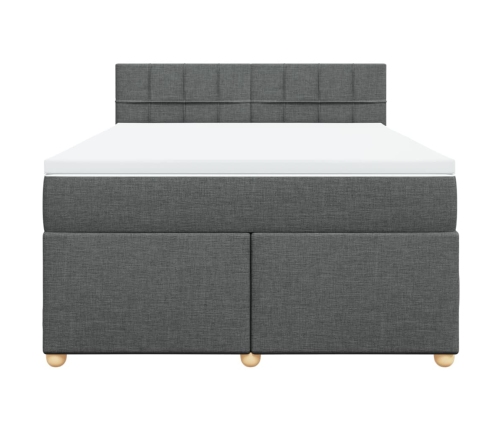 Cama box spring con colchón tela gris oscuro 140x190 cm