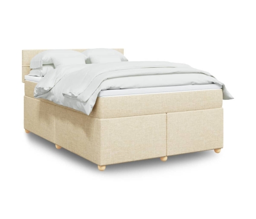 Cama box spring con colchón tela color crema 140x190 cm