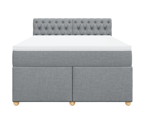 Cama box spring con colchón tela gris claro 140x190 cm