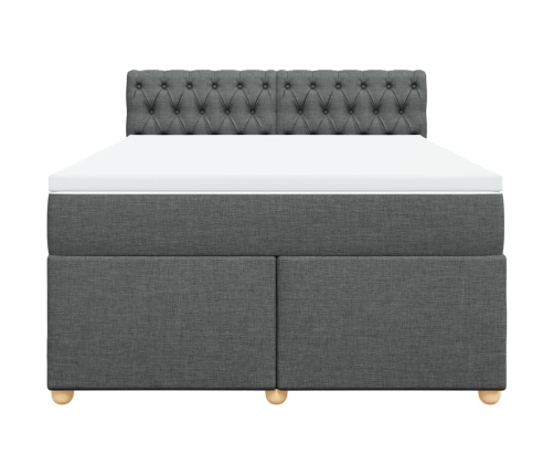 Cama box spring con colchón tela gris oscuro 140x190 cm