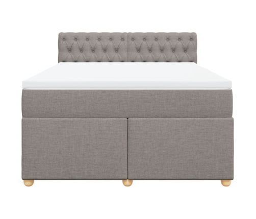 Cama box spring con colchón tela gris taupe 140x190 cm