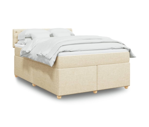 Cama box spring con colchón tela color crema 140x190 cm