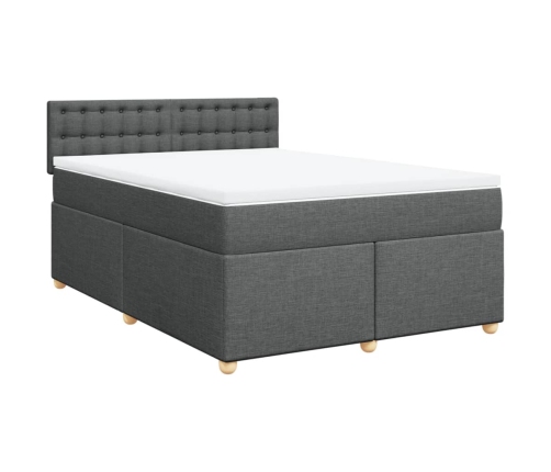 Cama box spring con colchón tela gris oscuro 140x190 cm