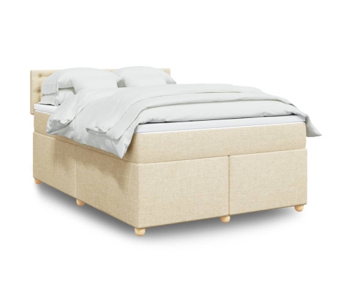 Cama box spring con colchón tela color crema 140x190 cm